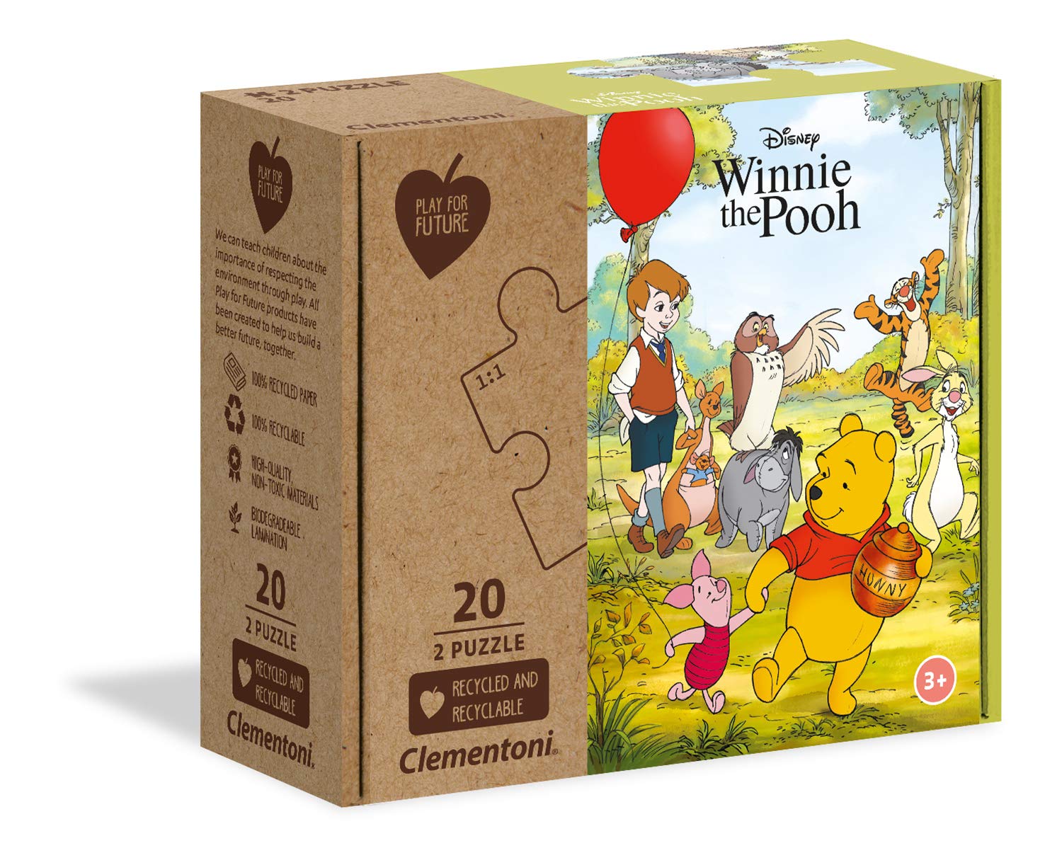 Clementoni - 24772 - Winnie The Pooh - 2x20 pieces - Made in Italy - 100% recycled materials, jigsaw puzzle for kids