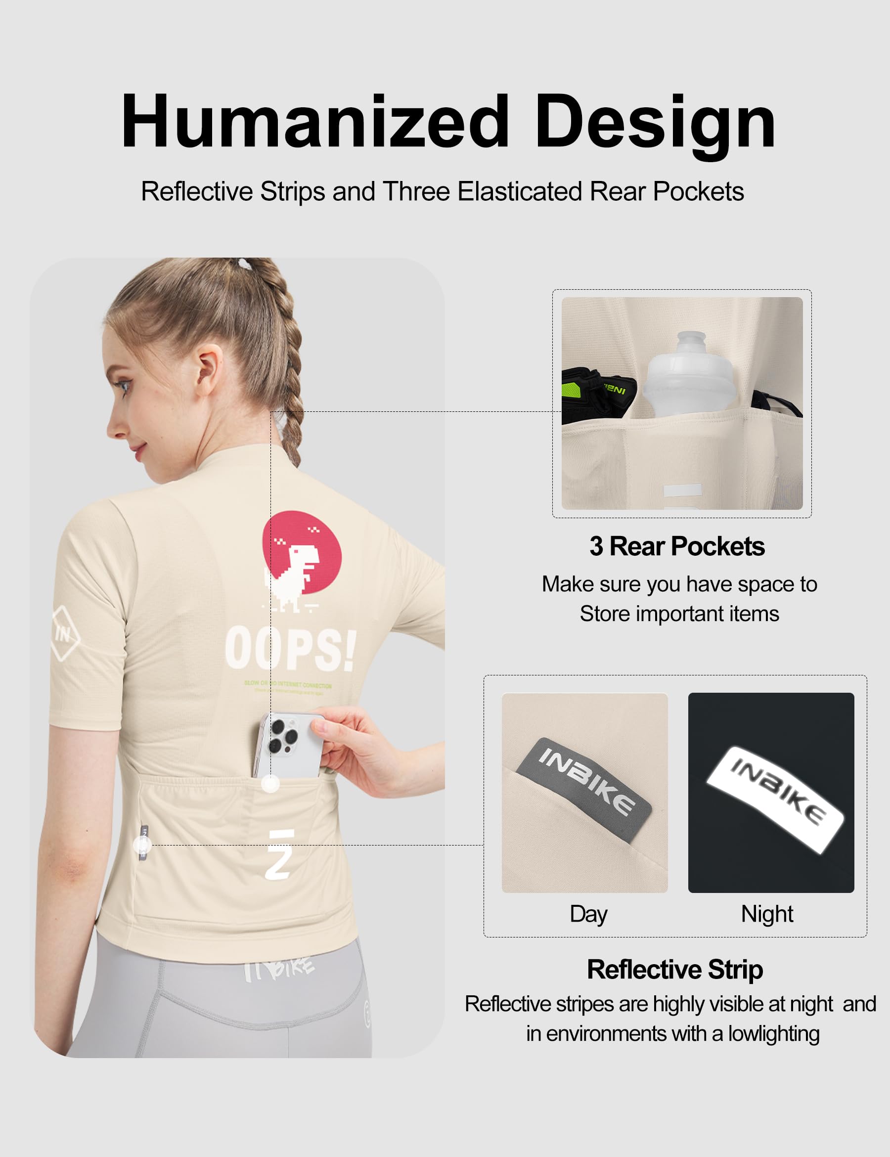INBIKE Radtrikot Fahrradtrikot Rennradtrikot Damen Sommer Kurzarm Fahrradbekleidung Frauen mit 3 Taschen Atmungsaktiv Schnelltrocknend Fahrradsport Blassrose M 6