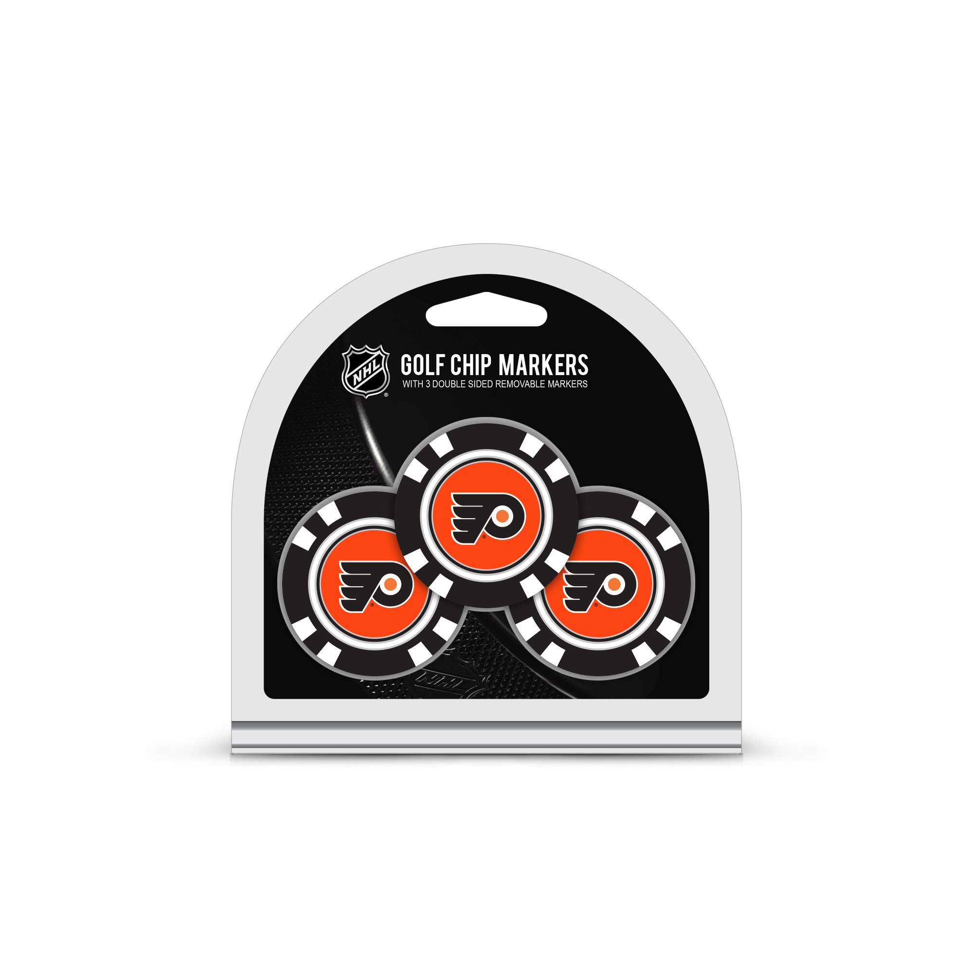 Team Golf NHL Philadelphia Flyers 3 Pack Golf Chip Ball Markers, Poker Chip Size with Pop Out Smaller Double-Sided Enamel Markers