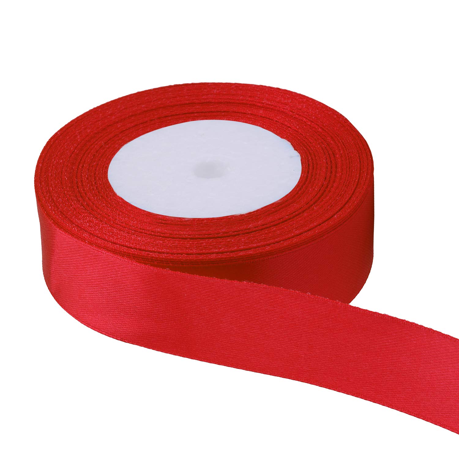 Trimming Shop Red Ribbon Roll - 25mm x 25 Metres - Double Sided Satin Brightly Coloured - 100% Polyester - for Gift Wrapping, Decorating, Arts and Craft - Machine Washable