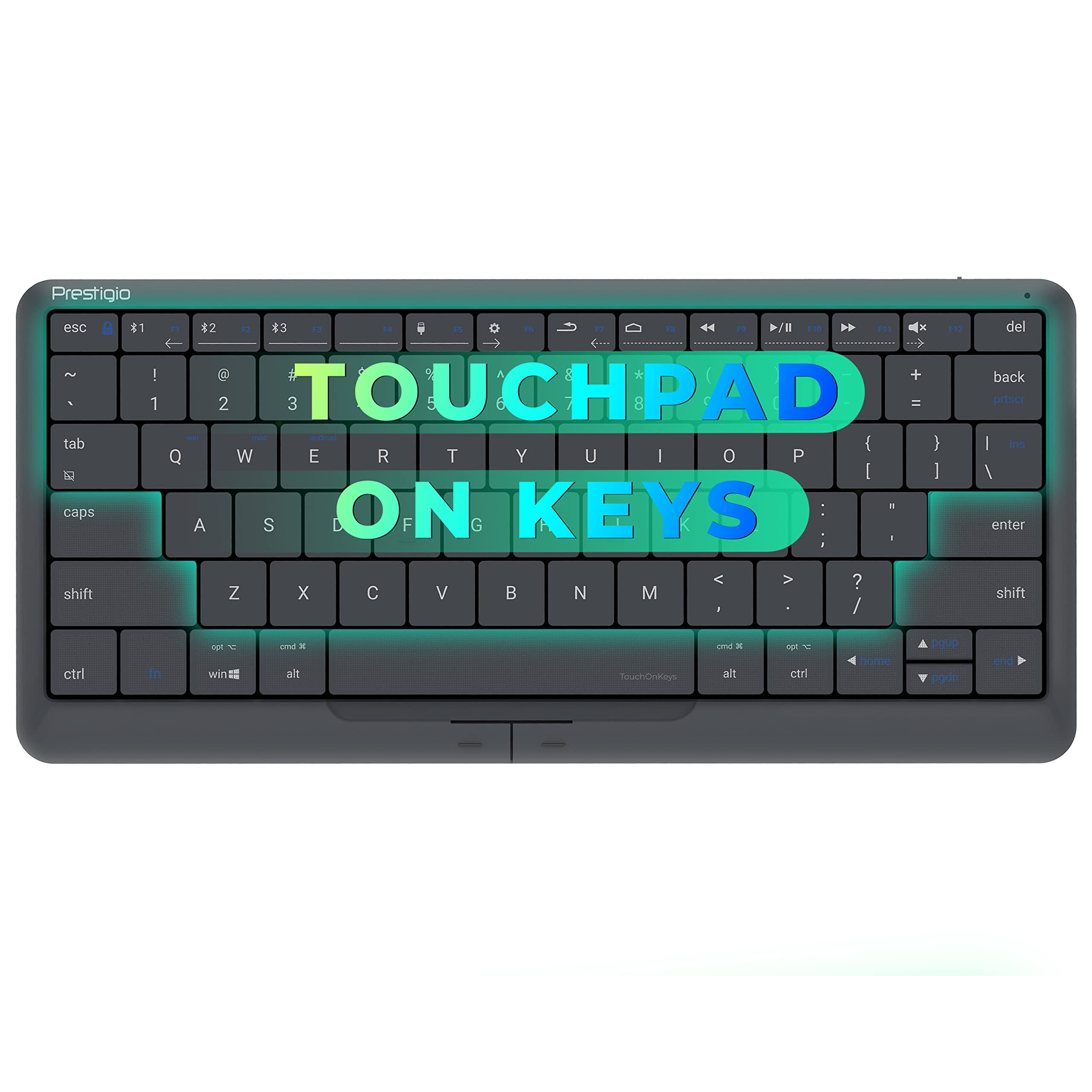 Prestigio Click&Touch 2, Multimedia Wireless Keyboard With Touchpad Embedded Into Keys, Auto-Switch Between Keyboard And Touchpad Modes, Bluetooth Keyboard - Connect up to 4 Devices