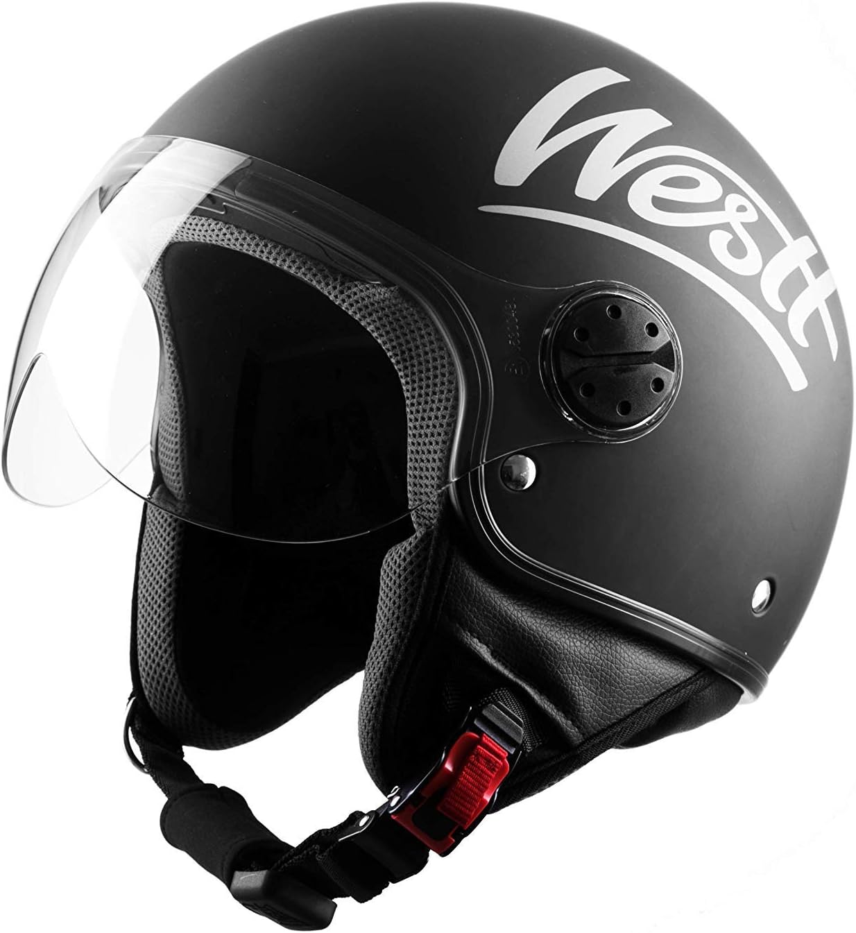 Westt Classic Jethelm Motorradhelm Helm - Vintage Stil - Matt Schwarz