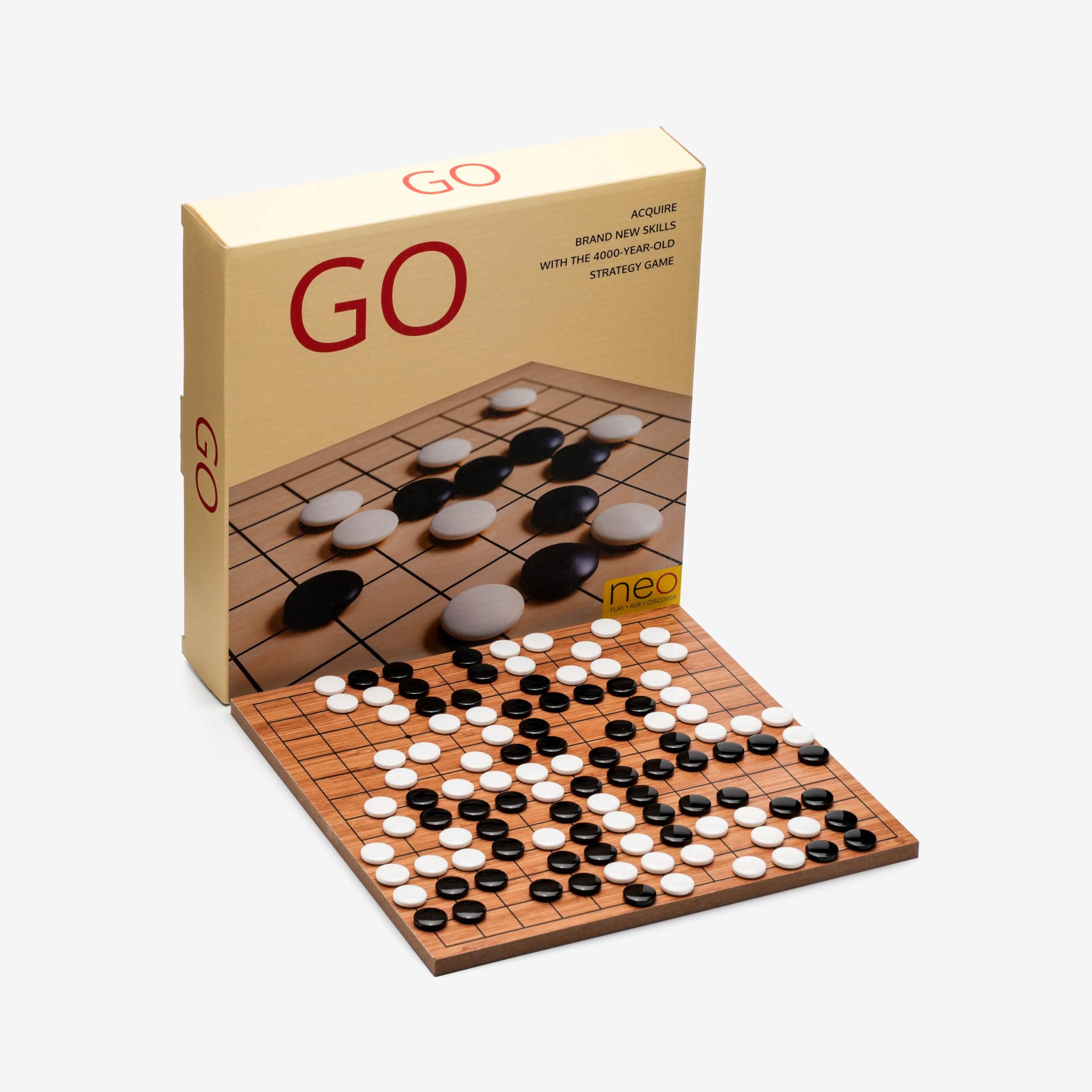 GO Game Set 22.5x22.5 cm Bamboo Colour Engineered Wooden Board 14 mm Diameter Double Convex Lens Shaped Pieces