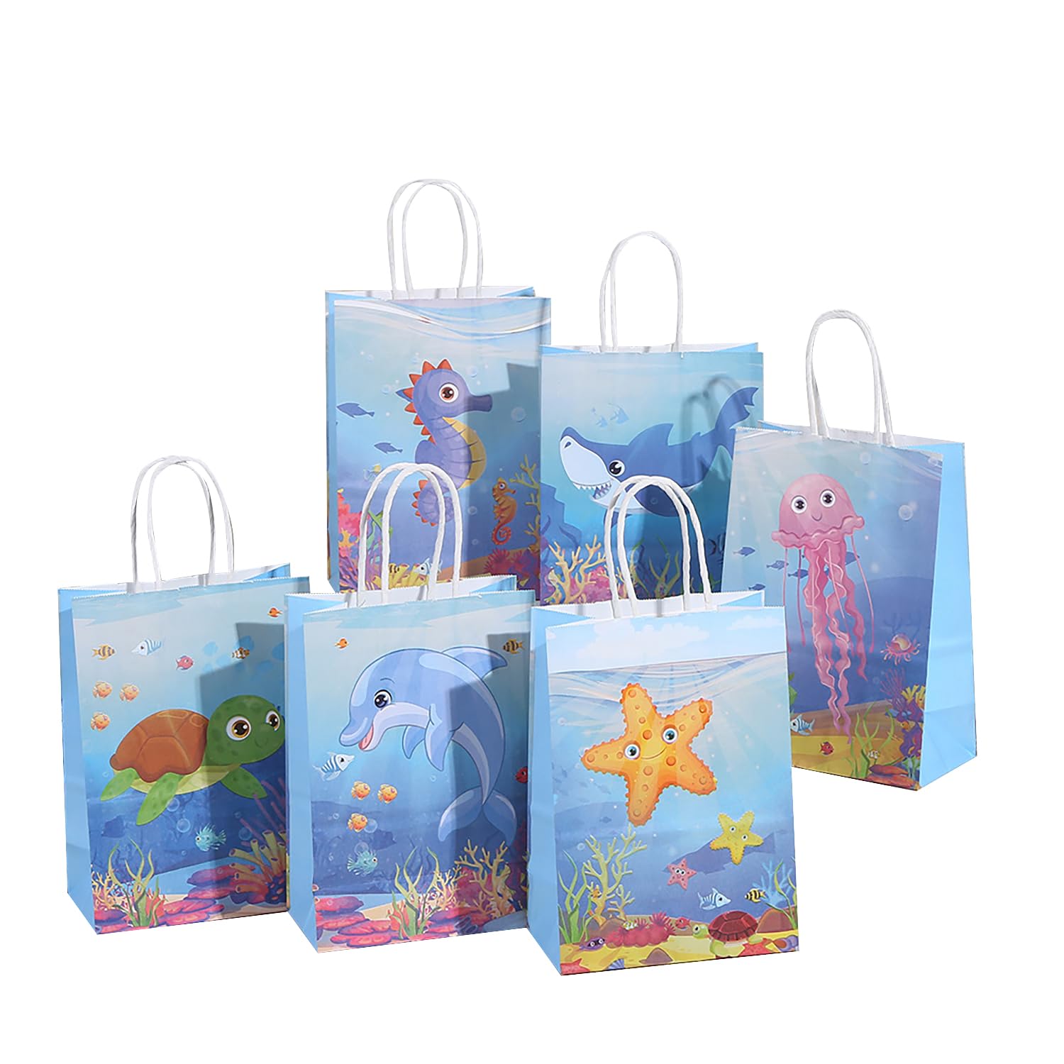 Photo 1 of 24pcs Party Supplies Bags Blue Sea Animal Gift Paper Small Gift Bags with Handles for Candles Wedding Birthday Party Decorations Supplies (Blue sea animal)