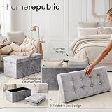 Home Republic Large Faux Leather Ottoman Storage Box Crushed Velvet Silver Grey view 5