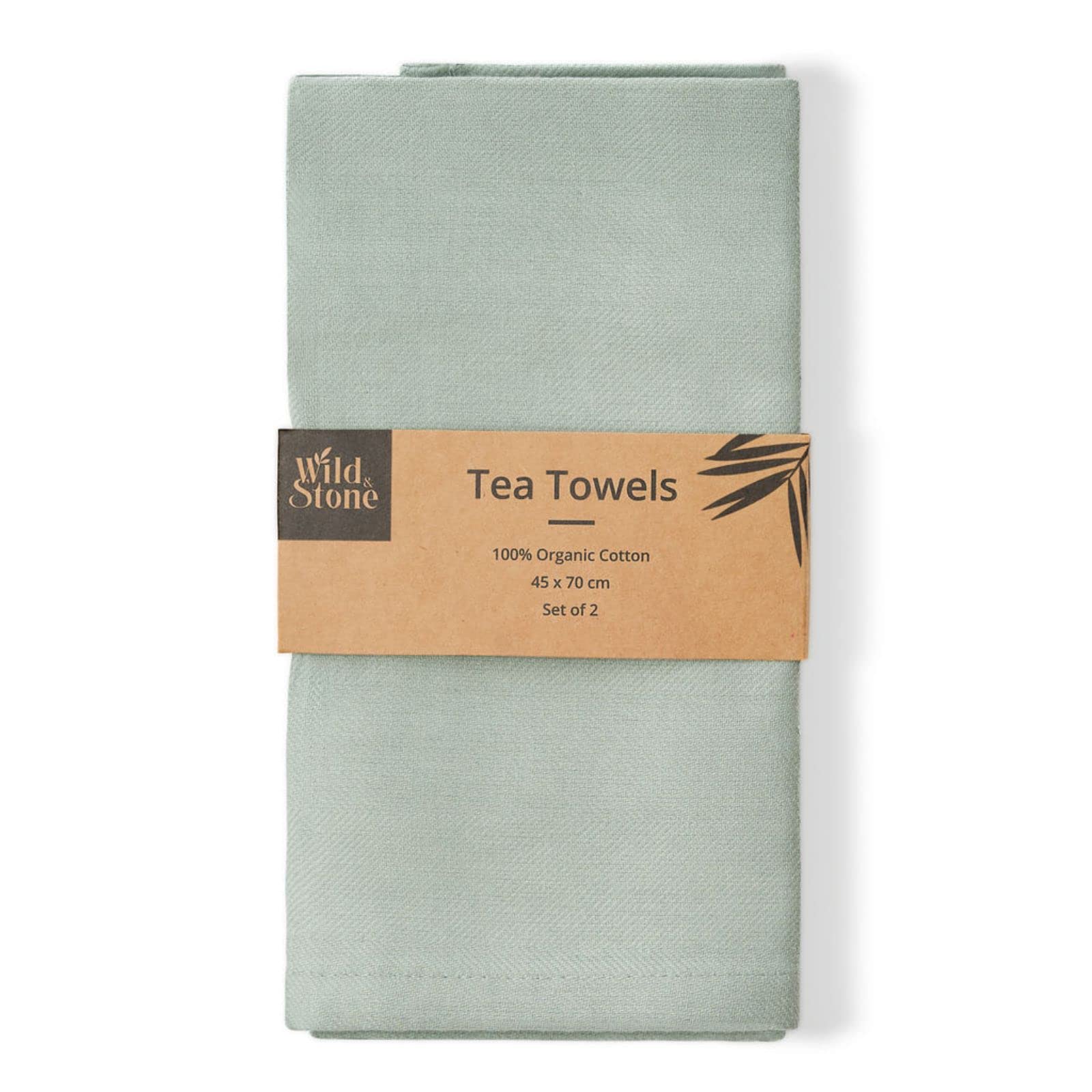Wild & Stone | Organic Cotton Tea Towel | Herringbone Weave | Cotton Kitchen Towels | Set Of 2 (Moss Green)
