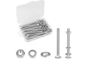 Yinpecly 10 Sets 5/16-18 x 3" Carriage Bolts Screws, 304 Stainless Steel Round Head Square Neck Carriage Bolts and Nuts Kit, with Flat & Lock Washers, Full Thread Coverage