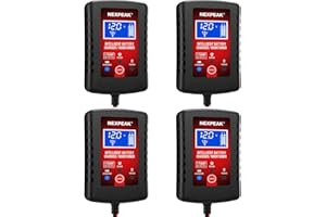 NEXPEAK [4-Pack]1.75-Amp Car Battery Charger, 6V and 12V Smart Fully Automatic Battery Charger Maintainer, Trickle Charger, Battery Desulfator for Car, Lawn Mower, Motorcycle, Boat, Marine Lead Acid Batteries