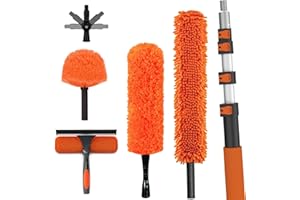 LAANPOLE 26FT High Reach Duster Cleaning Kit with Extension Pole, High Ceiling Fan Cleaner Duster Tool for Fan Blades, Window