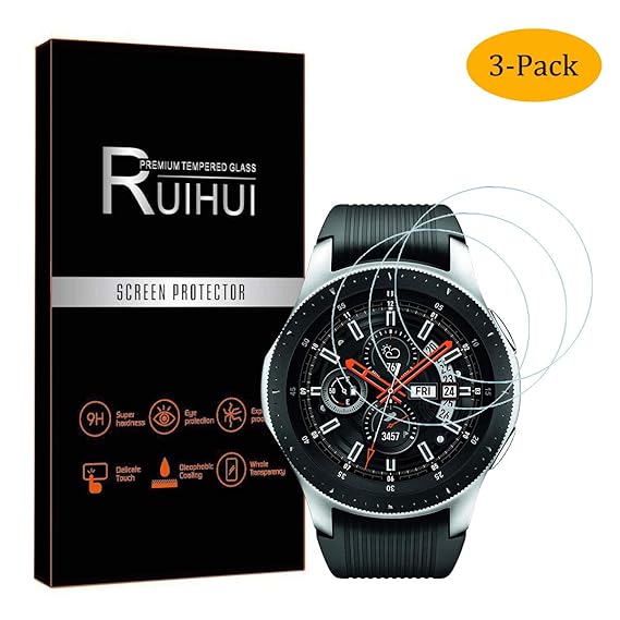 [3 Pack] Samsung Galaxy Watch 2018 Screen Protector(for 46 mm),RUIHUI 2.5D Arc Edges 9 Hardness HD Anti-Scratch Bubble-FreeTempered Glass for Galaxy ...