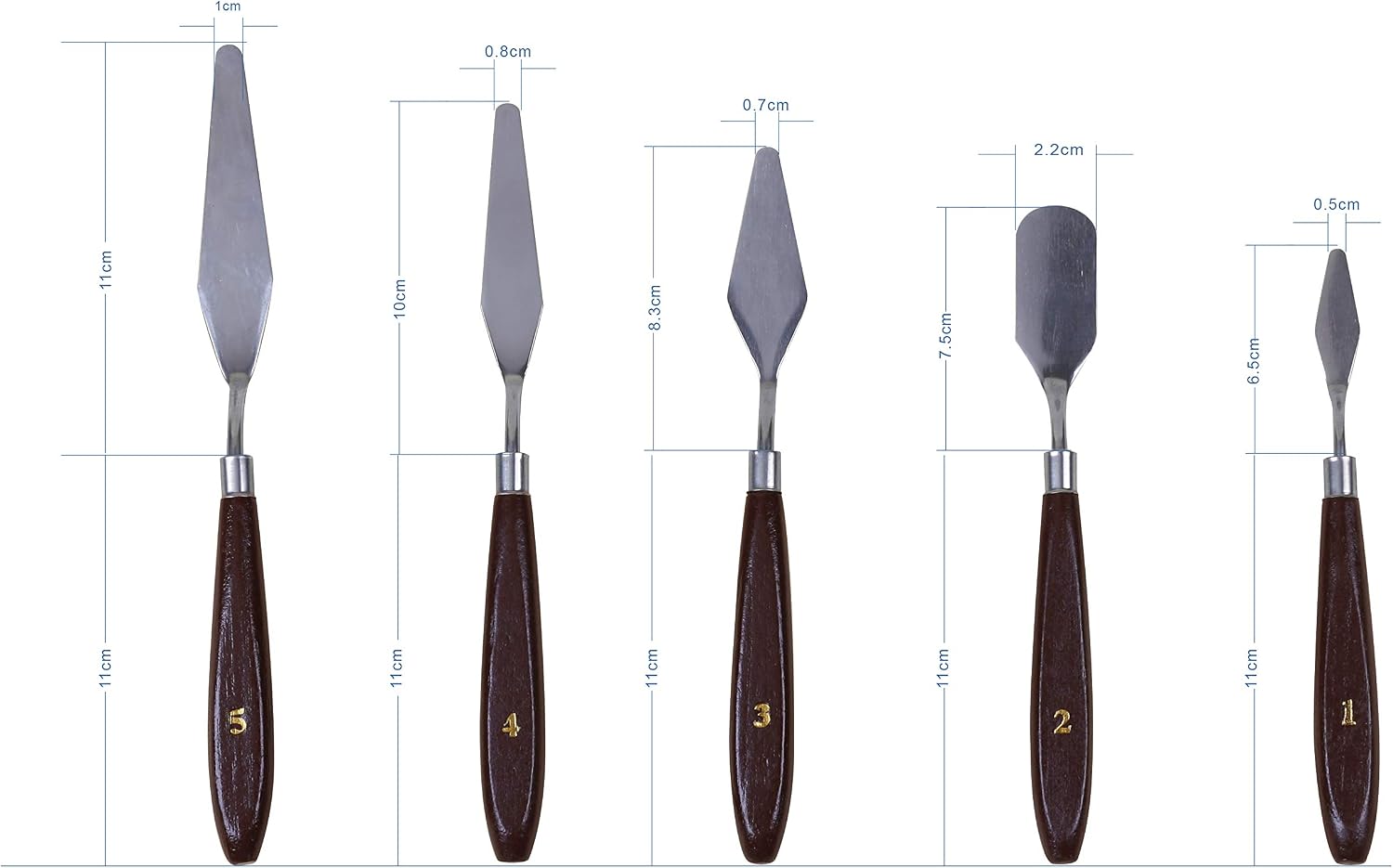 EXERZ Palette Knives Set 5 pcs Stainless Steel Wooden Handle. Spatula/Scraper. Art Supply - Image 4