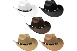 5 Color Cowboy Hats for Women Men, Western Cow Boy Hat with Rivet Decorate Belt, Wide Brim Felt Cowgirl Hat for Party