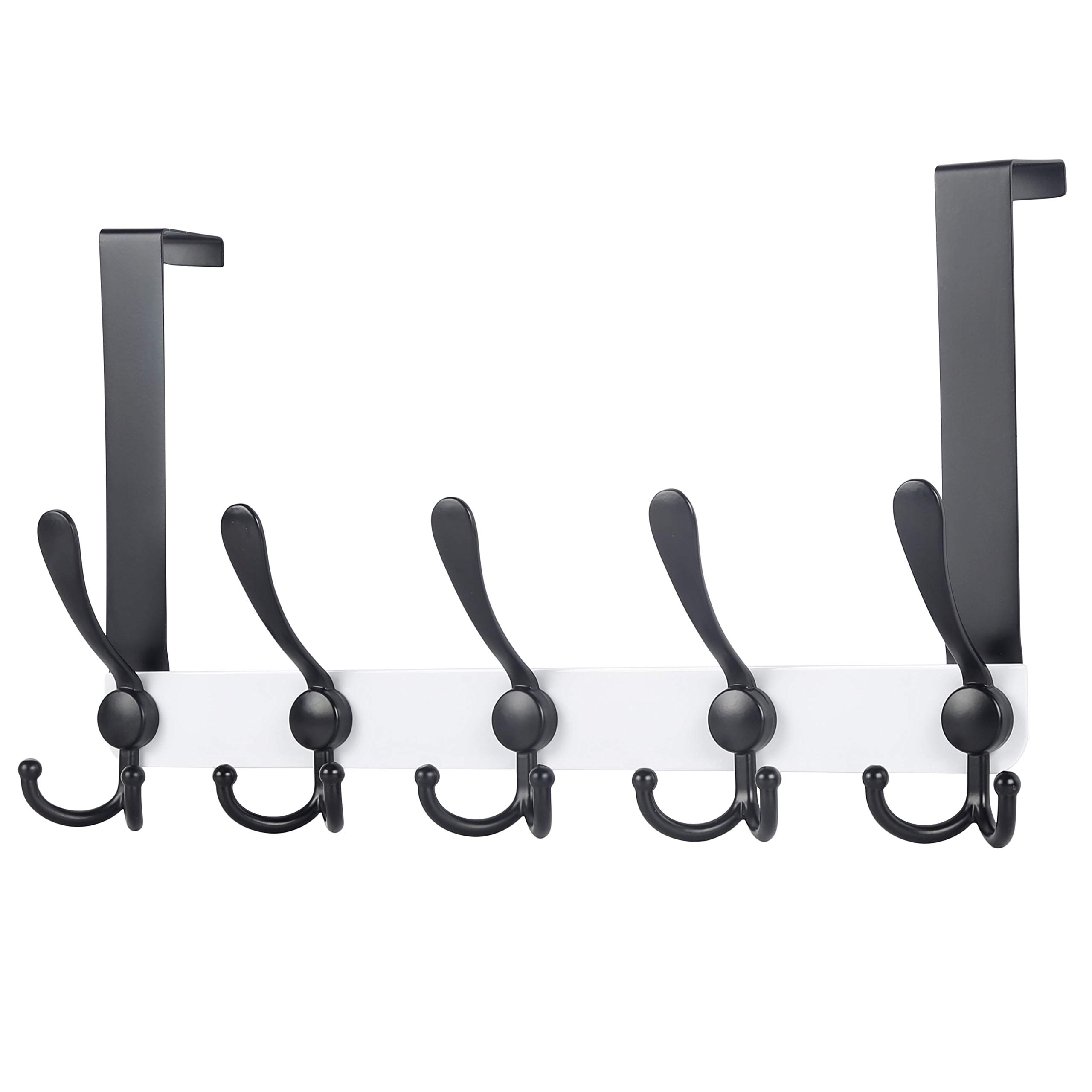 Dseap Over The Door Hook Hanger - Fits 35mm to 45mm Doors | 5 Tri Hooks Heavy Duty Towel/Coat Rack | Door Organizer for Clothes, Jackets, Hats, Towels, White & Black