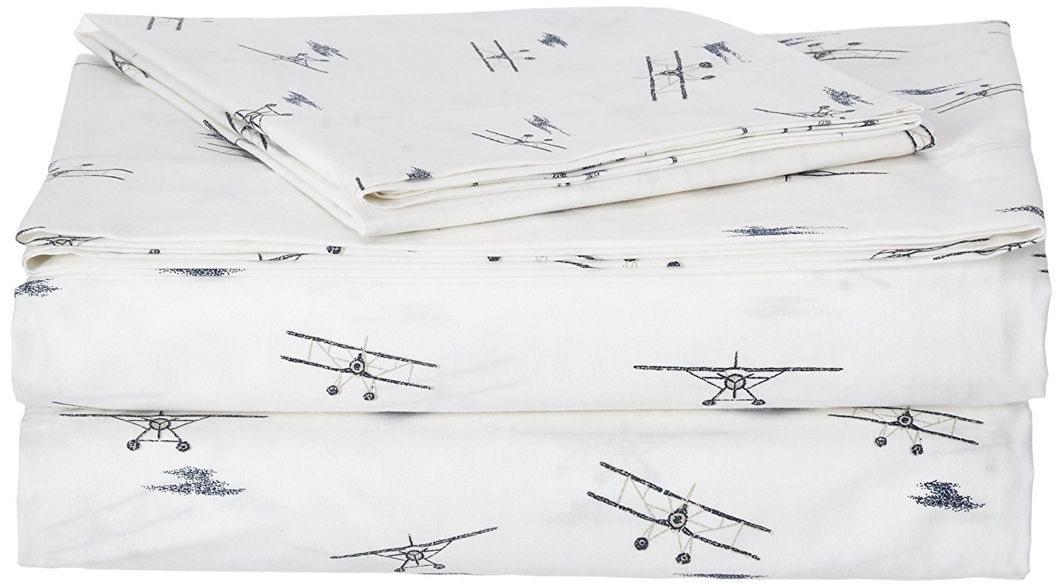 Eddie Bauer Home Sheets Cotton Percale Bedding Set, Crisp & Cool, Stylish Home Decor, Twin, Sea Planes Blue/Ivory