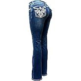 Jack David Woman’s Bootcut Jeans Blue Stretch 5-Pocket Premium Denim Jeans Embellished Rhinestone mid Rise Boot Cut.