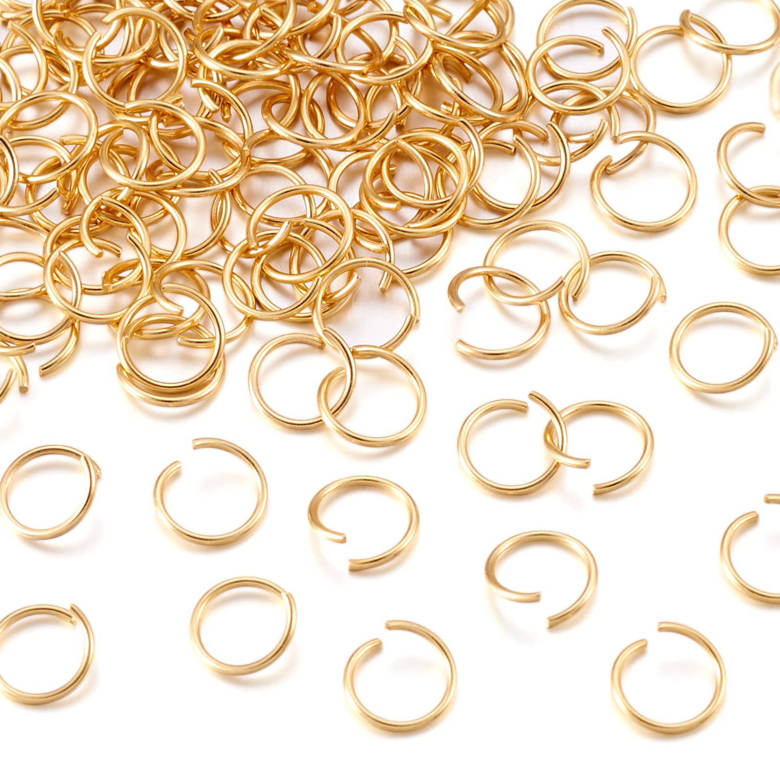 PandaHall 500Pcs Golden Stainless Steel Open Jump Rings 8mm Round 0.8mm Thick Metal Round Unsoldered Ring Connectors for Chainmail Jewelry Making