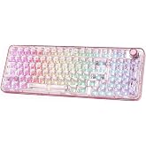 YUNZII X98 Wireless Mechanical Keyboard with Knob (Pink, Crystal Switch) | BT5.0/USB-C/2.4GHz,1800 Layout with Number Pad,Pre-lubed Switches Gasket Mount ,Clear Keyboard with RGB for Wins/Mac/Gaming