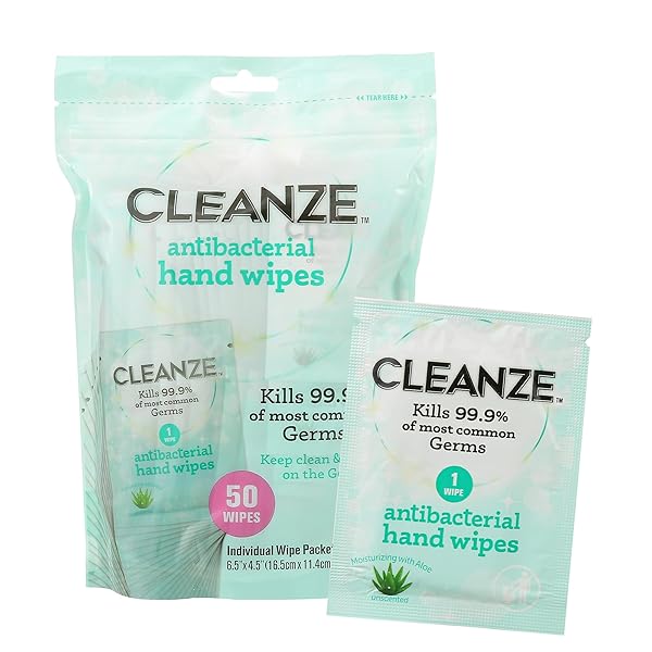 CLEANZE ANTIBACTERIAL HAND SANITIZING INDIVIDUAL HAND WIPE PACKETS,...