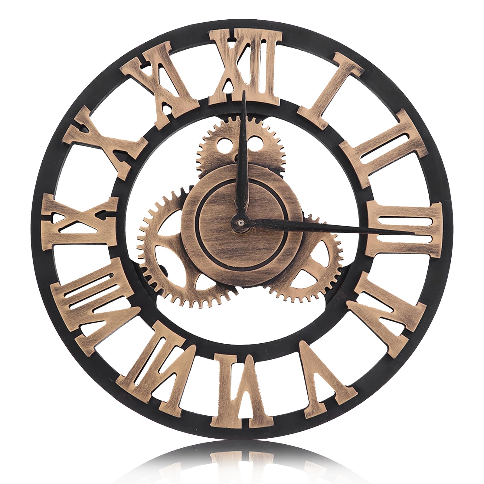 Large Wall Clock 3D Vintage Wall Clock Antique Industrial Handmade Wall Clock Large Roman Clock for Living Room/Office/Bar, Metal Pointer Silent Movement (30cm)
