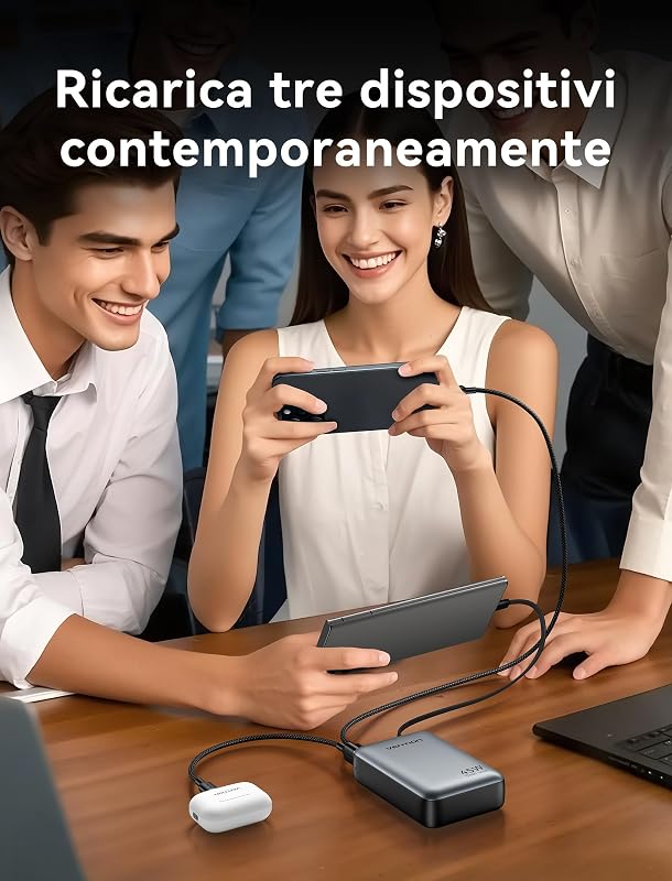 Mini Power Bank 45 W 20000 mAh con cavo USB-C integrato, PD/PPS, caricabatterie rapido, batterie esterne per cellulare con display a LED per iPhone 16/15/14, Galaxy S25/S24, iPad, laptop