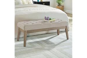 24KF Velvet Upholstered Tufted Bench with Solid Wood Leg,Ottoman with Padded Seat-Taupe