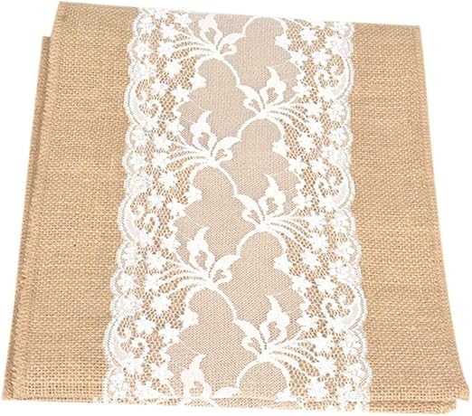 Demarkt 1x Chemin De Table Toile De Jute Et Dentelle Pour Mariage