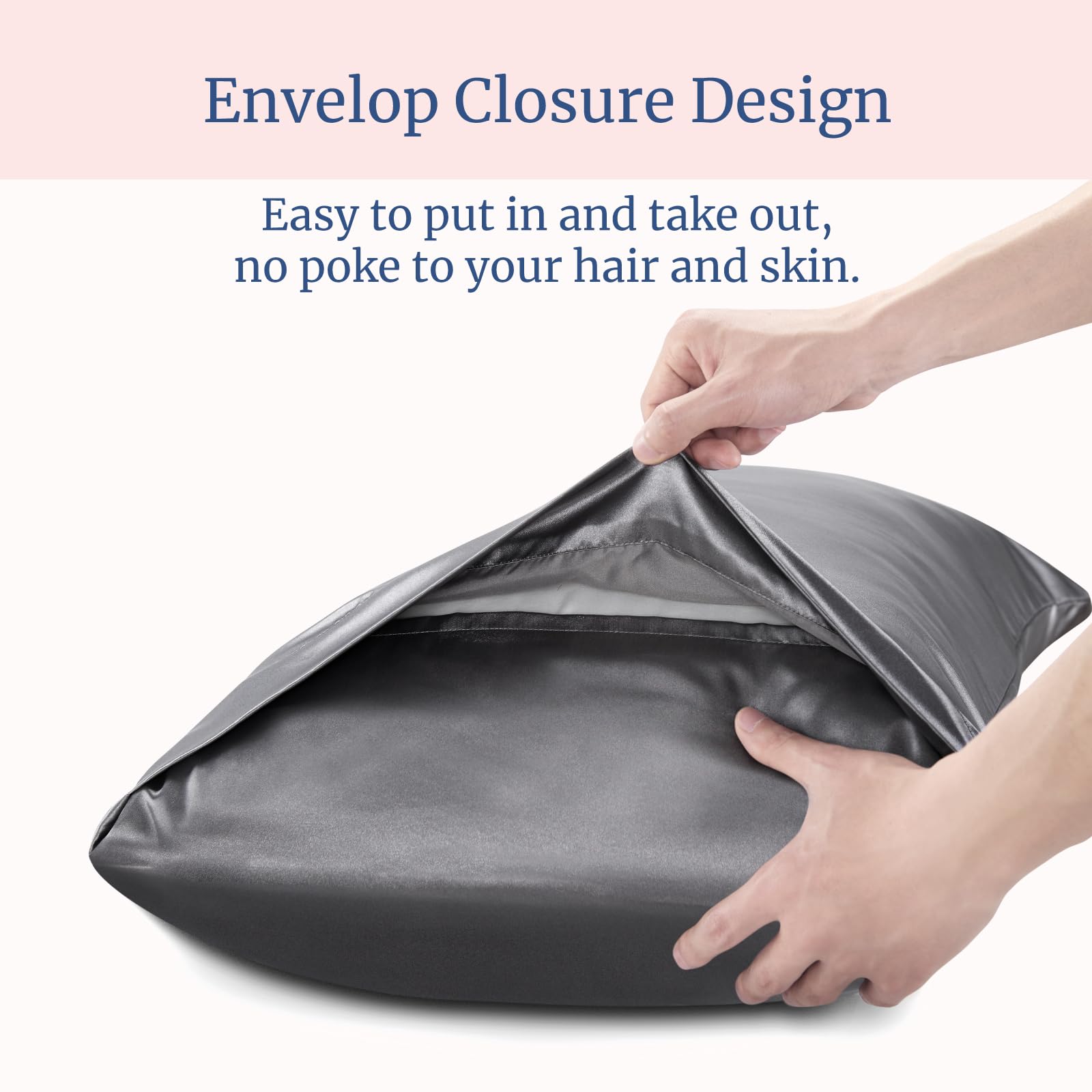 BEDELITE Satin Pillowcase for Hair and Skin, Super Soft and Cooling Similar to Silk Pillow Cases 2 Pack with Envelope Closure, Gift for Women Men(20"x30" Queen Size, Dark Grey) - Image 6