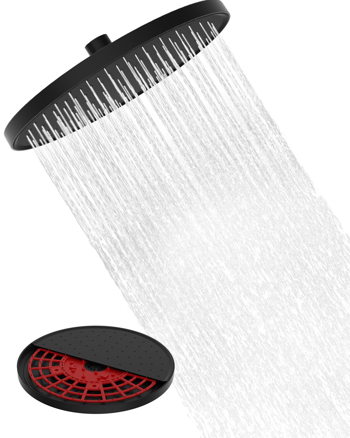 Hibbent Self-Cleaning Rainfall Shower Heads, Fixed Rainfall Shower Head 10 Inch, Round Powerful High Pressure Overhead Shower Head with self-Cleaning Mechanism, Black — image 1