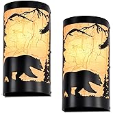 Sunnyin Black Wall Sconces Set of Two,Bear Metal Yellow Parchment Rustic Wall Sconces,Farmhouse Hallway Wall Light Fixtures,I