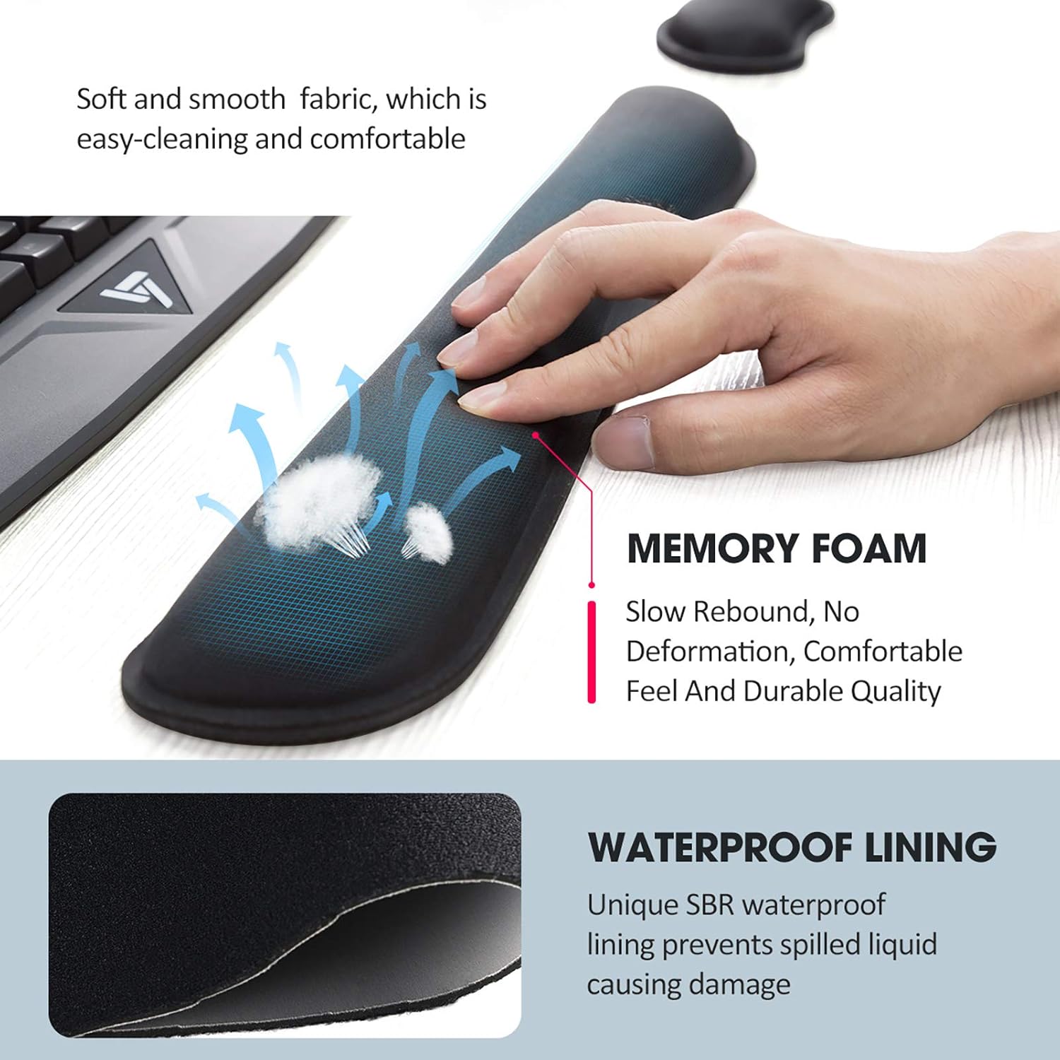 VicTsing Keyboard Wrist Rest Pad & Mouse Wrist Rest, Memory Foam & Superfine Fibre, Easy Typing and Pain Relief for Computer, Laptop, Office, Black : Office Products