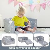 BEJOY Kids Sofa Bed 2-in-1 Grey with Stars Flannel Cuddly Toddler Couch view 5