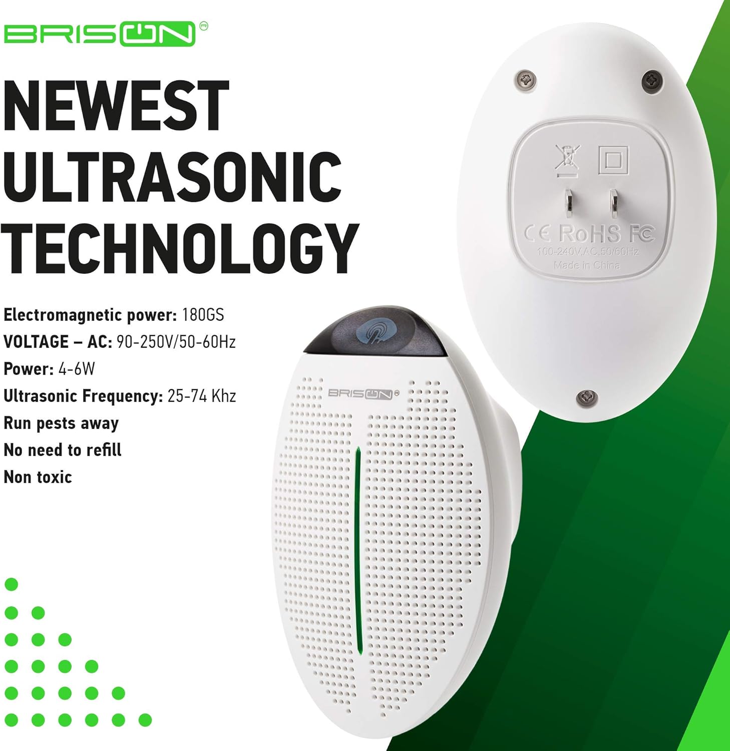 BRISON Ultrasonic Pest Repeller Plug in - Human Electronic Pet Safe Device - Eco-Friendly Electromagnetic Waves Ultrasound Control - Repellent for Mice Rats Mosquitos Spiders Rodents Insects 1 Pack: Garden & Outdoor
