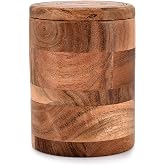 NIRMAN Acacia Wood round wooden storage jar with Lid for Keeping Cookies, Coffee, Flour, Sugar, Rice &amp; Other Dry Foods (4.5" x 4.5" x 6")