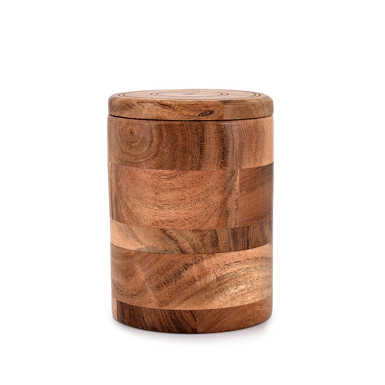 Photo 1 of NIRMAN Acacia Wood round wooden storage jar with Lid for Keeping Cookies, Coffee, Flour, Sugar, Rice & Other Dry Foods (4.5" x 4.5" x 6")