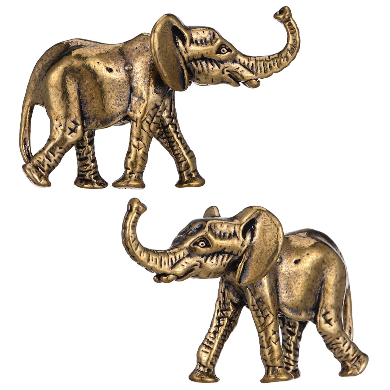 Veemoon 2pcs Brass Elephant Figures Small Elephant Table Ornament Vintage Mini Fengshui Decor Lucky Small Statue Gold Collectible Crafts Animal for Home Office Party Favor