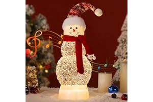 Lewondr Musical Christmas Snow Globe, Lighted Snowman Christmas Decorations with Scarf, Swirling Glitters&8 Songs&Timer, USB/Battery Operated Singing Christmas Snow Lantern for Home Decor Xmas Gift ﻿