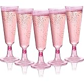 MATANA 24 Pink Champagne Flutes Plastic Champagne Glasses 5 oz, Reusable Pink Plastic Wine Glasses, Copas De Plastico Para Brindis, Toasting Glasses for Wedding, Bridal Shower, Girl's Party
