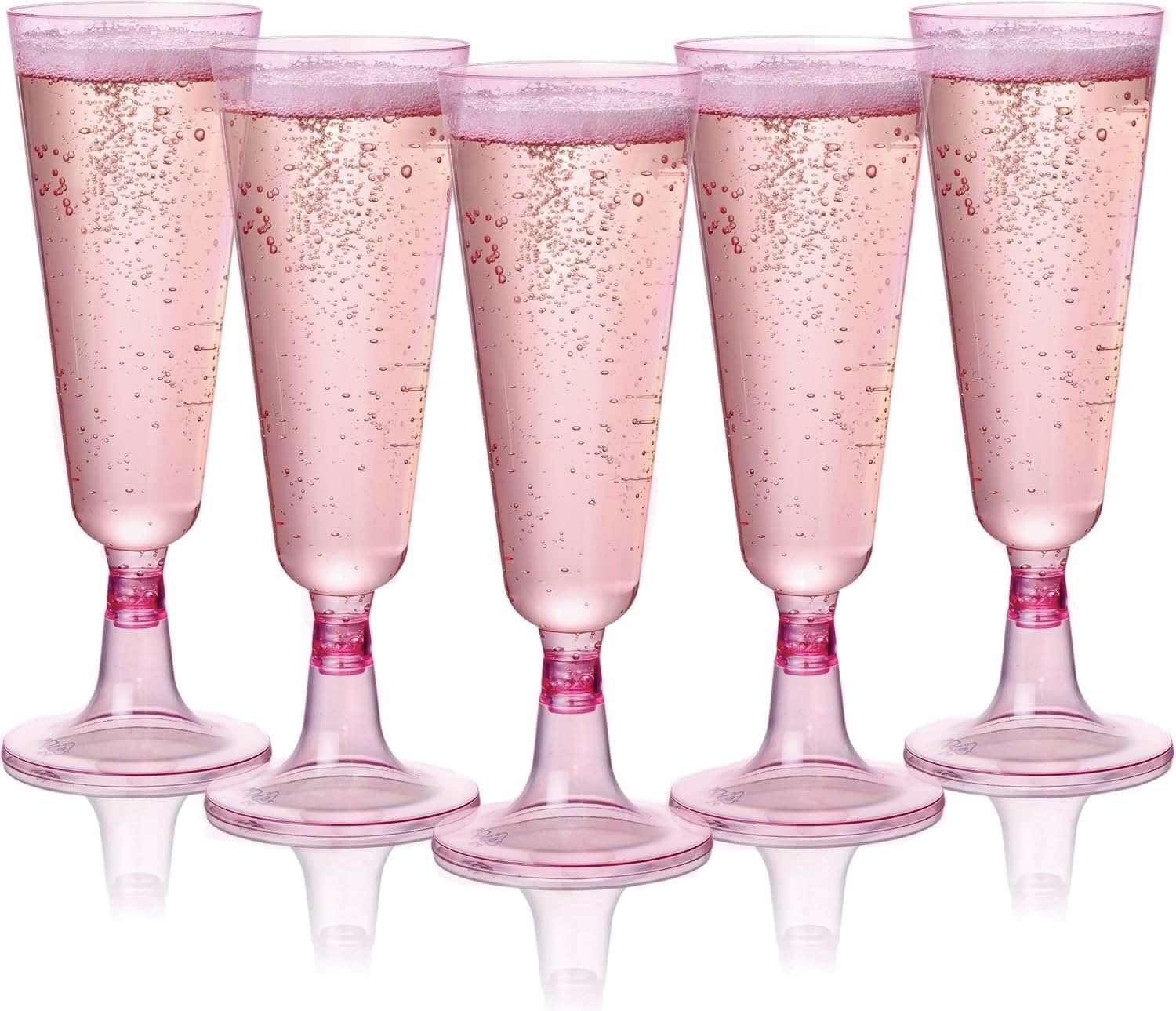 MATANA 24 Premium Elegant Pink Plastic Champagne Flutes, 150ml - Reusable Toasting Glasses, Cocktail Prosecco Glasses for Weddings, Birthdays, Christmas, Hen Do, Themed Parties