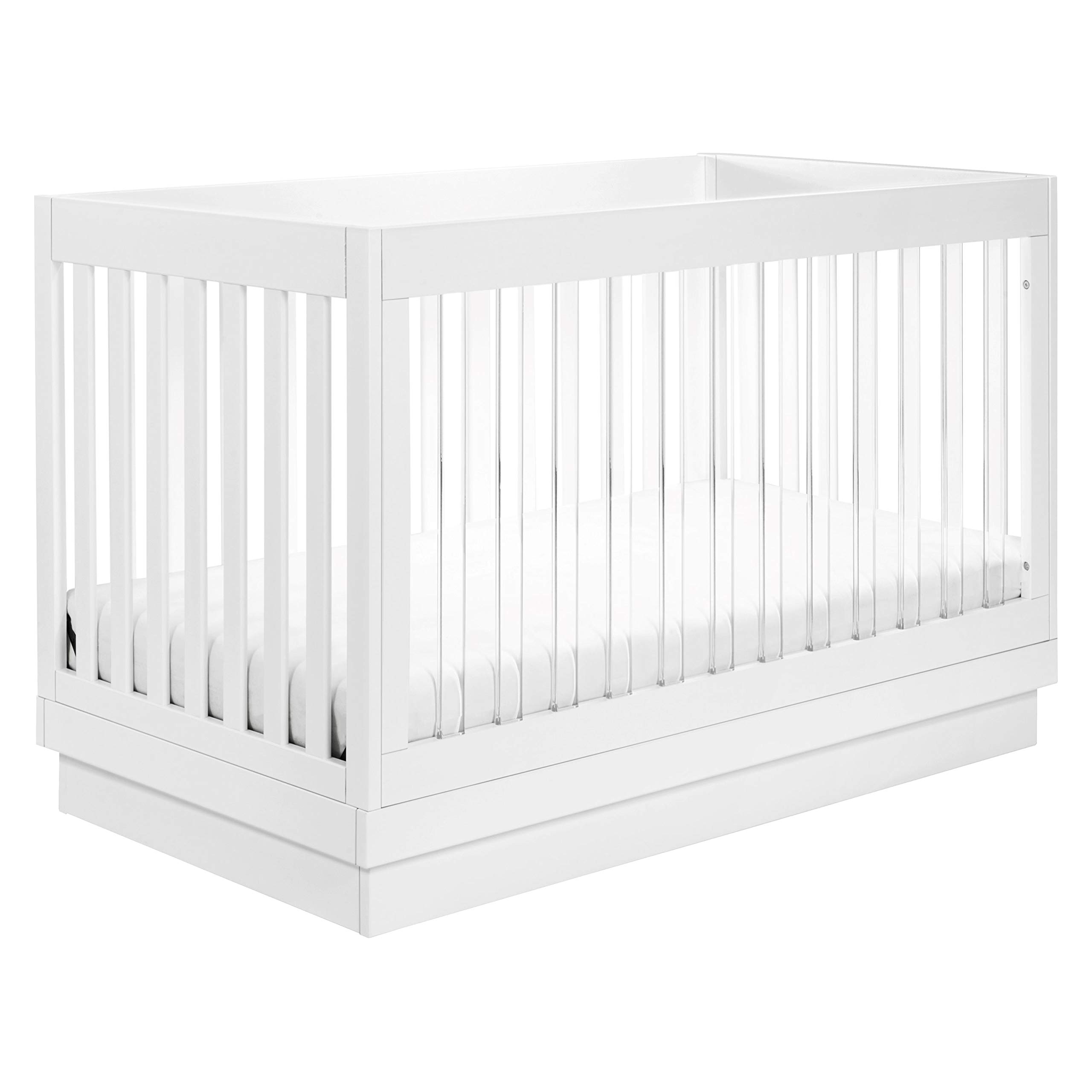 Babyletto Harlow Acrylic 3-in-1 Convertible Crib with Toddler Bed Conversion Kit, White with White Base and Acrylic Slats