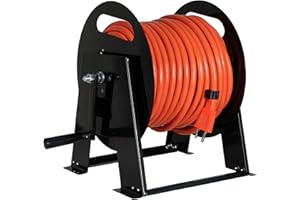 Iron Forge Cable RV Power Cord Reel Metal - Heavy Duty Extension Cord Reel, Holds 50ft 50 Amp RV Wire - Ball Bearing Spin, Powder-Coated Black Steel Frame, Floor or Wall Mountable Base
