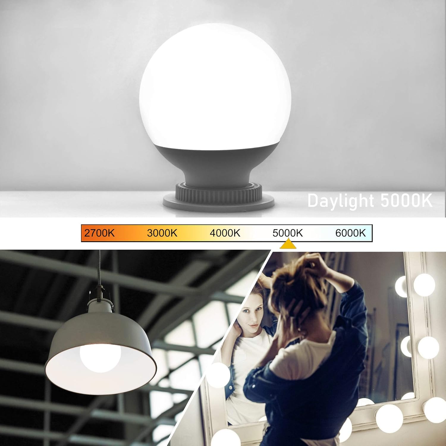 G25 LED Globe Light Bulbs, 5000K Daylight Vanity Mirror Light Bulbs for Bathroom E26 Medium Screw Base 60W Equivalent, Bedroom Vanity Makeup Mirror Lights Non-dimmable, Pack of 4 - - 