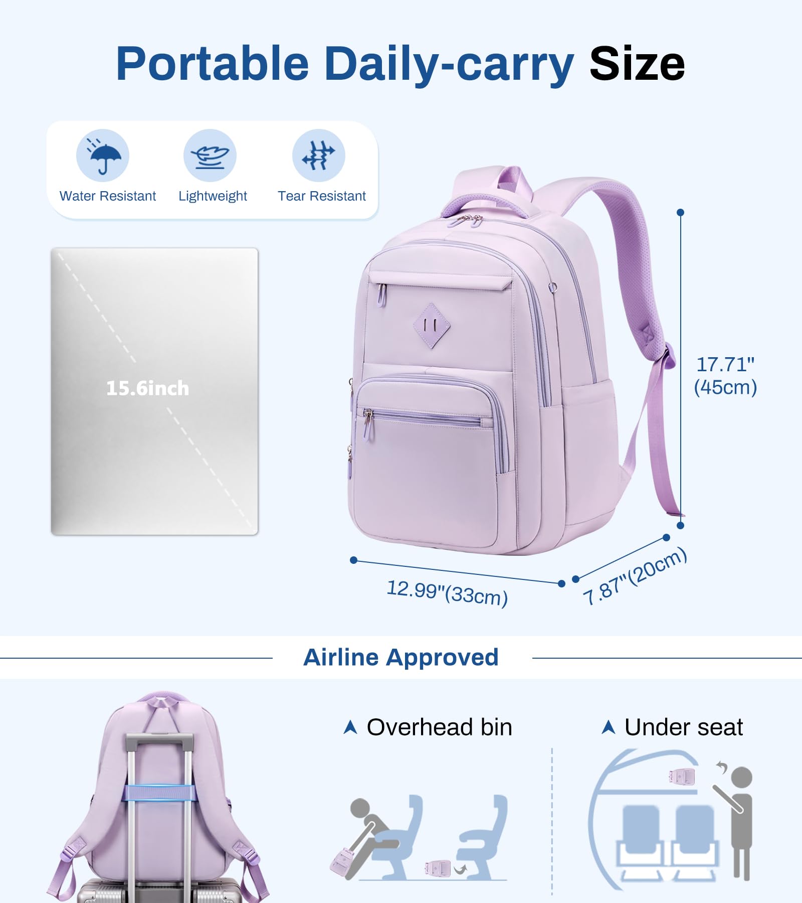 Sisipoet School Backpack for Girls, Lightweight Kids Bookbag Classic College Backpack for Teen Women with Luggage Strap, Age 8-18 Years Old, Purple
