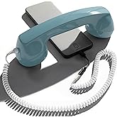 Opis Technology 60s Micro Retro Phone Handset for Smartphones, Azure | Turns your cell into a corded receiver. Office desk accessory, plug in and talk, no battery or pairing.