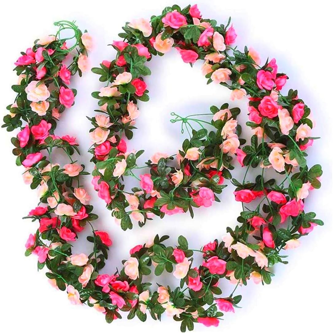 2 Pack Artificial Rose Flower Garland Fake Rose,8.2 ft /2.5m Flower Vine Artificial Flower Hanging Rose Garlands for Home Hotel Office Wedding Party Garden Craft Art Decor - Image 3