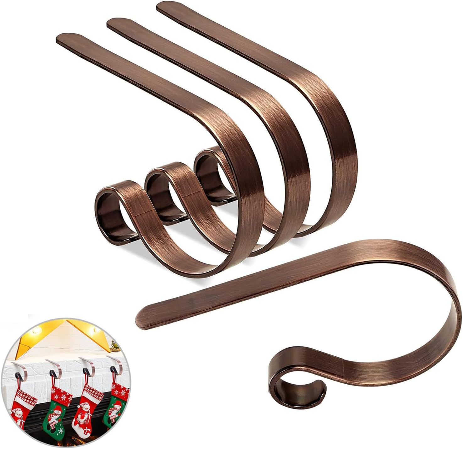 Ornament Hooks - Christmas Stocking Holders for Mantle Set of 4, Lightweight Adjustable Christmas Stocking Holder Hooks Metal Fireplace Hanger for Christmas Party Decoration, Non-Slip Mantle Stocking Hooks(Red Bronze)