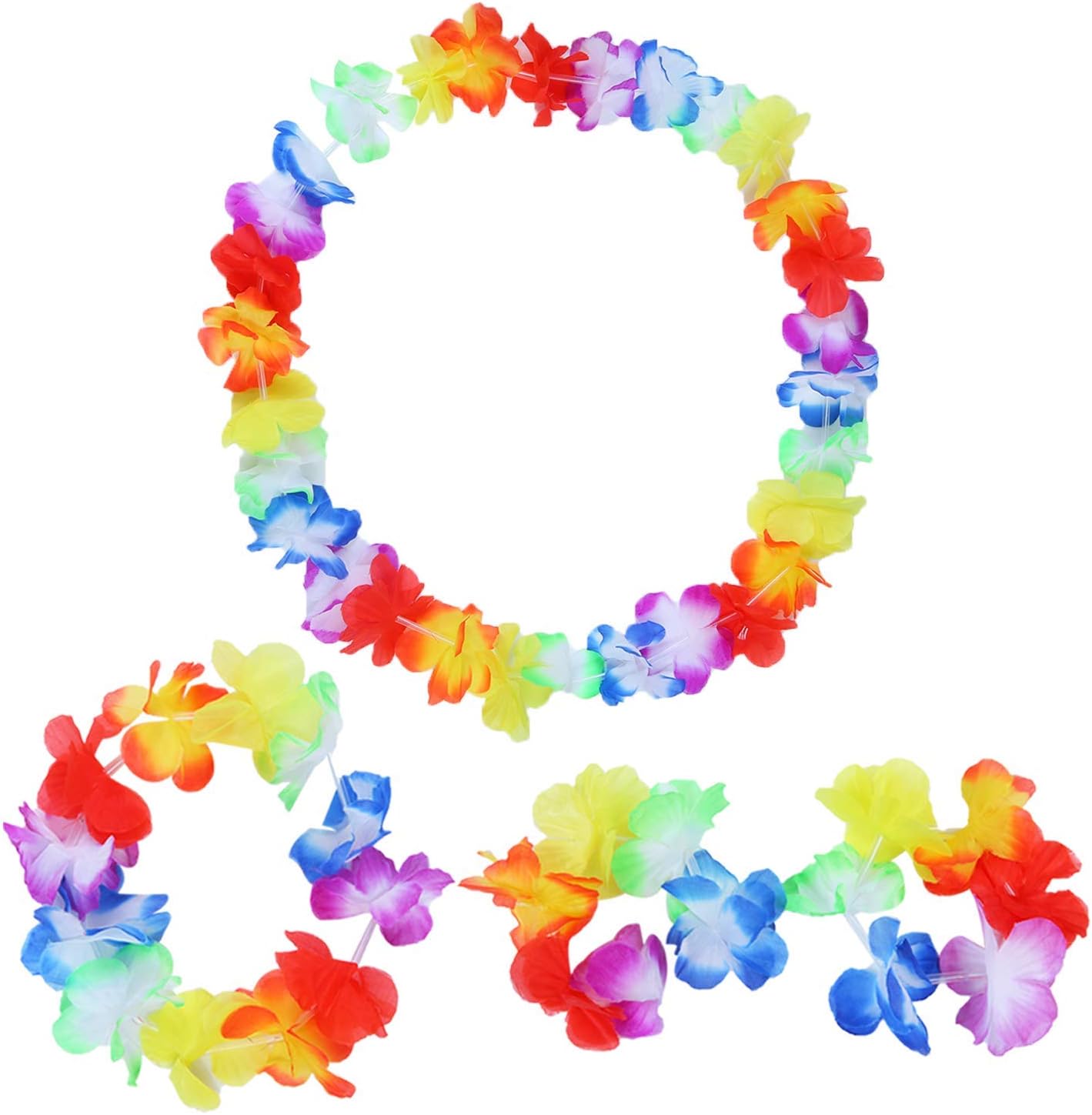 ZARRS 6 Set Hawaiian Lei Flower Garland,Tropical Hawaiian Luau Flower Necklaces Bracelet for Beach Garland Theme Party Supplies Favours