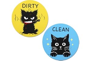 Cat Dishwasher Magnet Clean Dirty Sign, Round Double-Sided Reversible Flip Magnetic Cat Dishwasher Sign for Dish Washers Refr