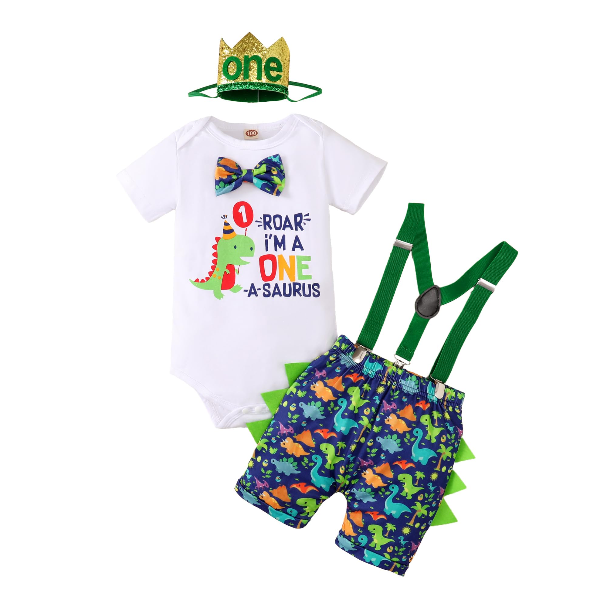 Photo 1 of Laqualle Baby Boys 1st Birthday dinosaur Outfit Infant Boy First Birthday Cake Smash Clothes Suspenders Pants Set
