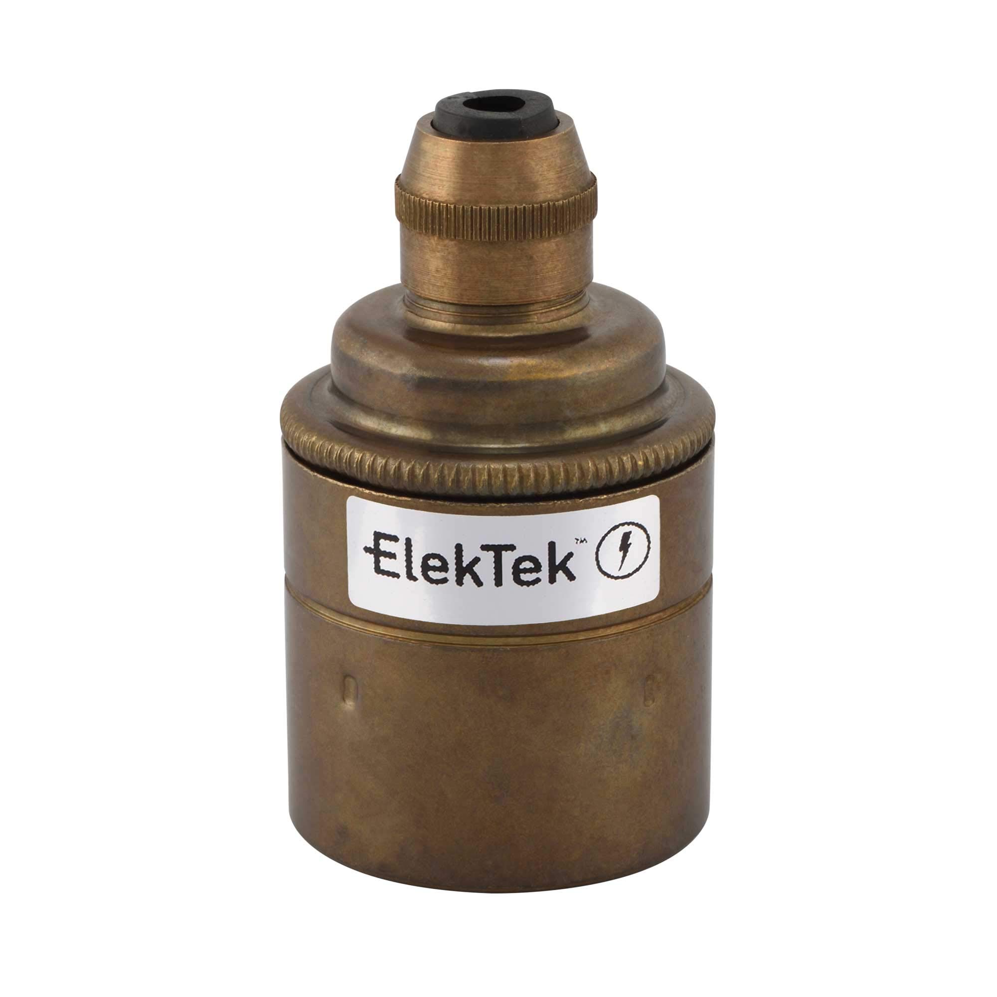 ElekTek ES E27 Cord Grip Pendant Lamp Bulb Holder With Plain Skirt Ideal for Vintage Filament Bulbs Antique Brass