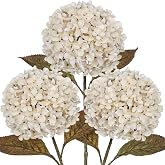Hollyone 3PCS Fall White Large Silk Hydrangeas Artificial Flowers with Stem | 26.3" Fake Fall Flowers Real Touch Faux Hydrangeas Bouquet for Vase Wedding Table Centerpieces Home Autumn Indoor Decor